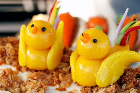 marzipan art chicken bird cake dessert, easter speciality