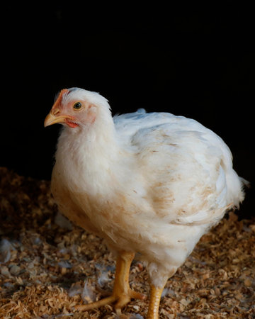 white broiler chicken in a cage for meat businessの写真素材