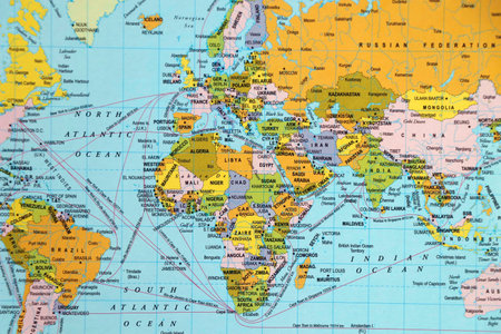 world map with all the continents, countries and oceansの写真素材