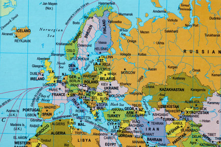 world map with europe continent, countries and oceansの写真素材