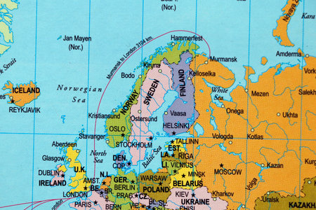 world map with europe continent, countries and oceansの写真素材