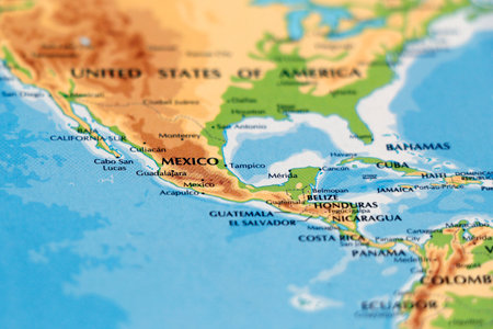 world map with north american continent, mexico in focusの写真素材