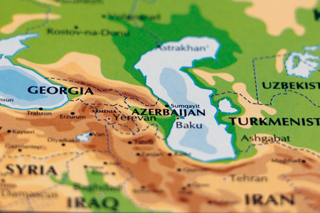 world map of georgia azerbaijan and armenia, most popular tourist attractionの写真素材