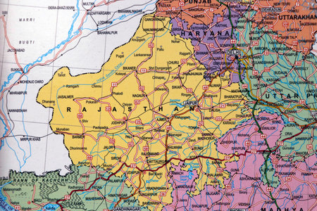 north india map with rajasthan state borders,punjab, haryana in close uの写真素材