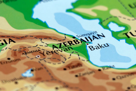 world map of georgia azerbaijan and armenia, most popular tourist attraction in east europeの写真素材