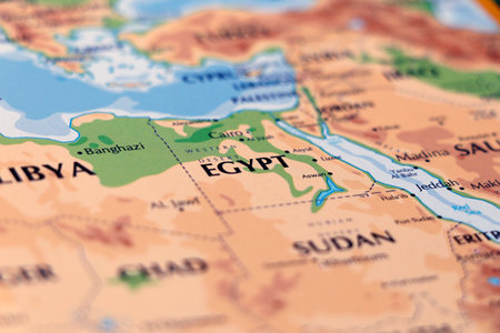world map of africa with close up focus in egyptの写真素材