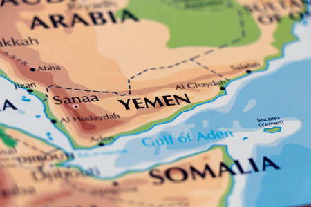 world map of south western asian country Yemen in close up focusの写真素材