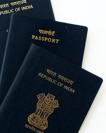 indian passport in close up with white backgroundの写真素材