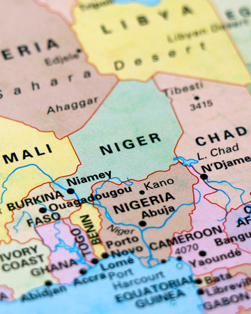 Niger and capital city Niamey in focus, officially Republic of Niger, country in West Africa. bordered by Libya, Chad, Nigeria, Benin and Burkina Faso, Mali and Algeriaの写真素材