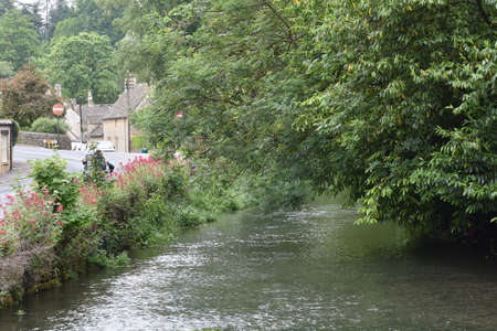 boat an bridges over river in stratford avonの写真素材
