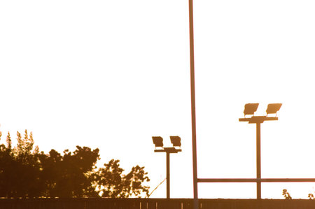 silhouette of street light pole in the evening with copy spaceの写真素材