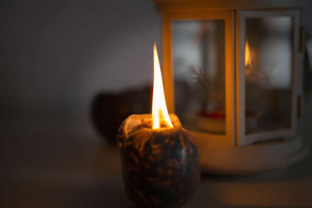 Still life copy space christmas home motif. candle, flameの写真素材
