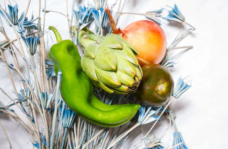 Food, nutrients. Still life of vegetables and plantsの写真素材