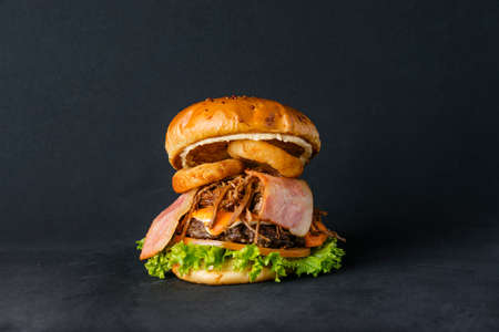 delicious burger ready to enjoy with family or friendsの写真素材