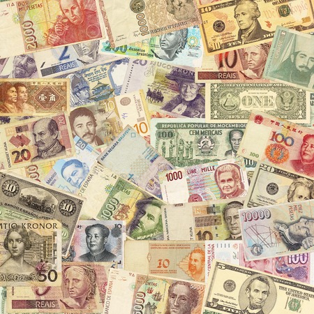 Colorful old World Paper Money backgroundの写真素材