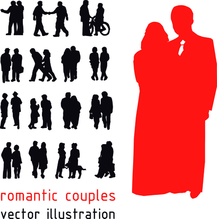 Romantic couples silhouettesのイラスト素材