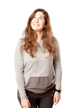 Young curvy woman over whiteの写真素材