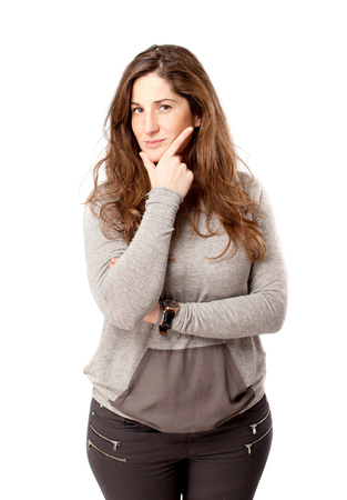 Young curvy woman over whiteの写真素材