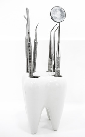 Dentist tools isolated on whiteの写真素材