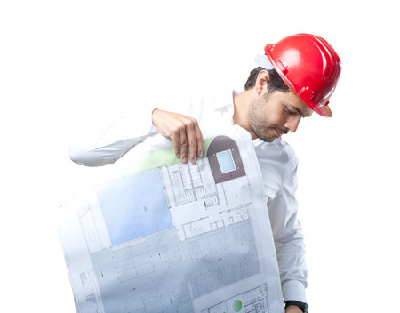 Young architect working over white backgroundの写真素材