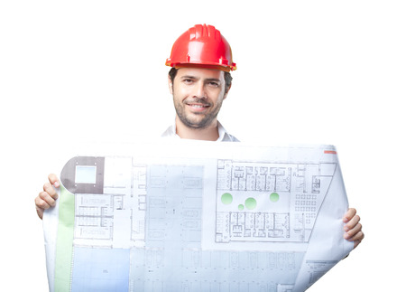 Young architect working over white background
