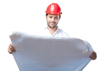 Young architect working over white background
