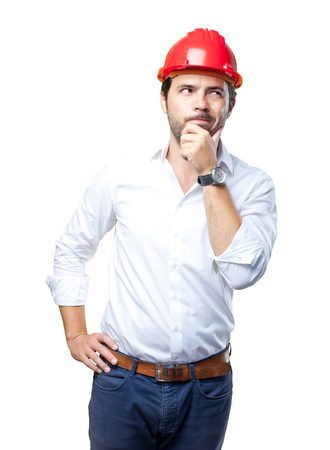 Young architect working over white backgroundの写真素材