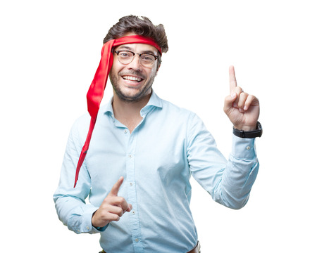 businessman on late party with tie on headの写真素材
