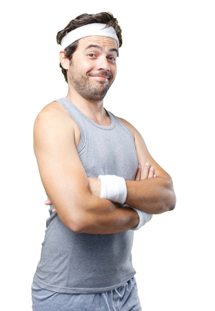 funny retro sport guy on whiteの写真素材