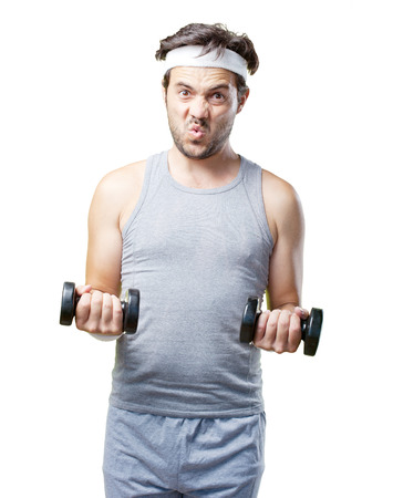 funny retro sport guy on whiteの写真素材