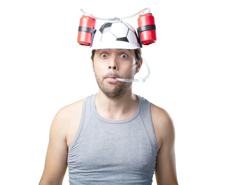 funny retro sport guy on whiteの写真素材