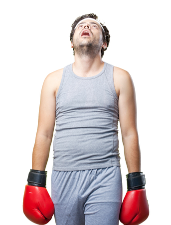 funny retro sport guy on whiteの写真素材