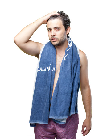 Bather with towel on spaの写真素材