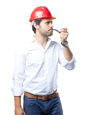 Young architect working over white backgroundの写真素材