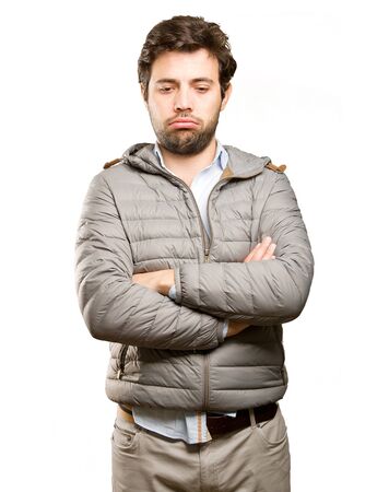 Worried man doing a sadness gestureの写真素材
