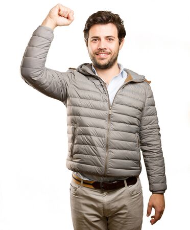 Happy man doing a victory gestureの写真素材
