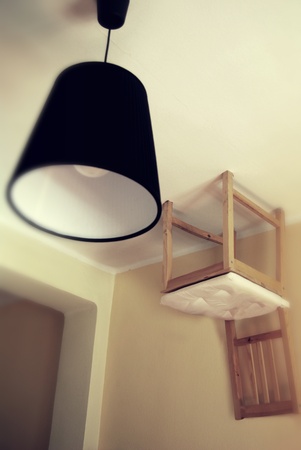 Chair on the ceilingの写真素材