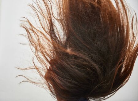 Beautiful photo of a model female with loose hair rocked by the windの写真素材
