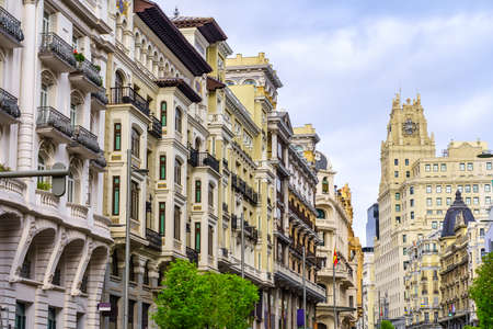 Modernist buildings on Madrids Gran Via, the main street in the centre of the capital.