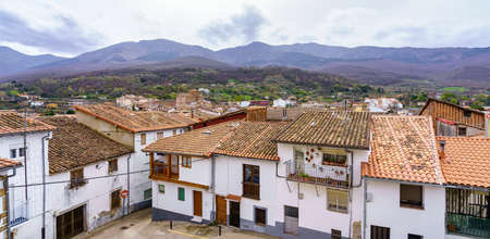 Panoramic of houses next to the mountain of the village of Caceres, Hervas, Spain.