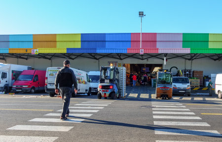 Mercamadrid, Madrid, Spain - June 7, 2022: an access doors to the warehouses of the Madrid fruit...