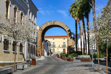 Roman arch built in the monumental city of MÃ©rida, Spain.