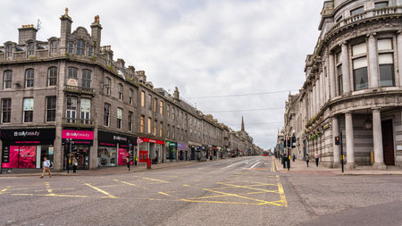 Aberdeen, Scotland, August 17, 2023: Union Street main street of the city of Aberdeenのeditorial素材