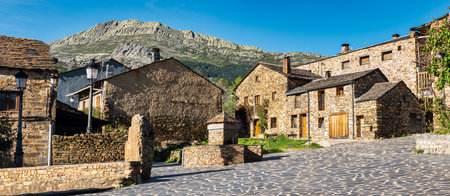 Plaza mayor in Valverde de los Arroyos located in the northern highlands of Guadalajara, Spain.の写真素材