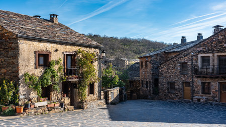 Picturesque village on the route of black villages of Guadalajara, Valverde.の写真素材