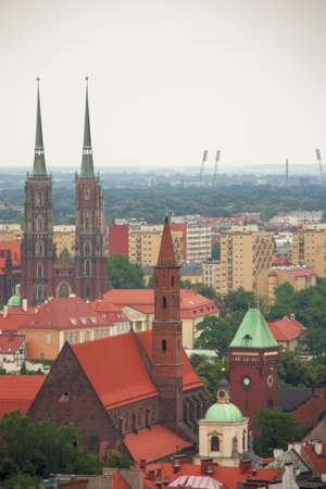 stunning landscape of the city of Wroclaw in Poland, General view of the city of torre Maria Magdalena Church.のeditorial素材