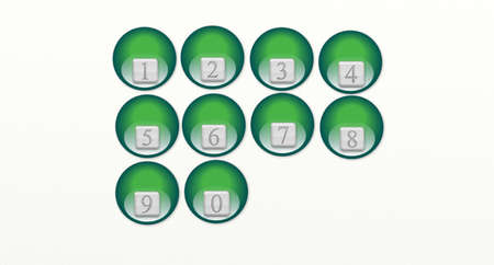 numbers in the gray box from zero to nine, within green ballのイラスト素材