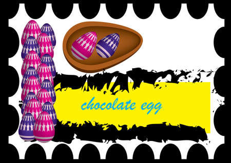 seal with several eggs pink and blue, with half a chocolate egg with two egg one pink and one blueのイラスト素材