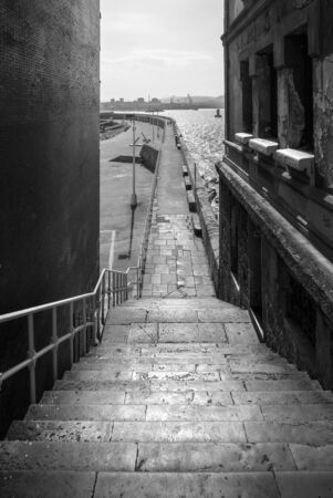 Stairs down to the port of Gijon, Asturiasの写真素材