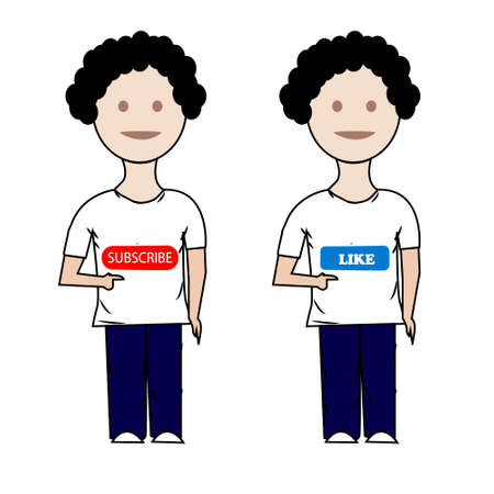 Illustration of two boys wearing subscribe and likes t shirts. vector art